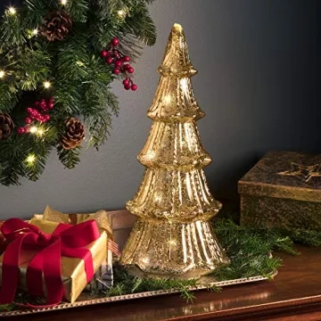 Elegant Mercury Glass Christmas Tree with Timer