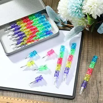 Chinco 20 Pieces Stackable Plastic Bear Pencils Kids Stacking Point Pencils 5 in 1 Colored Party Favors for Birthday Party Supplies Goodie Bag Filler School Fun Equipment