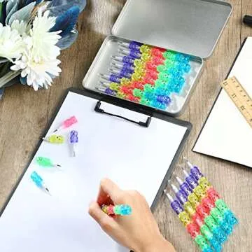 Chinco 20 Pieces Stackable Plastic Bear Pencils Kids Stacking Point Pencils 5 in 1 Colored Party Favors for Birthday Party Supplies Goodie Bag Filler School Fun Equipment