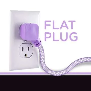 Cordinate 6-Outlet Surge Protector, Power Strip, Flat Plug, Braided Cord, Decorative, 3 ft Power Cord, Wall Mount, Tangle-Free, Warranty, Lavender, 41639