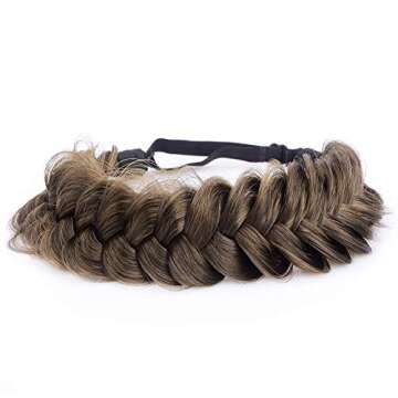 BOBIYA Messy Wide 2 Strands Synthetic Hair Braided Headband Classic Chunky Hair Braid Headband Elast...