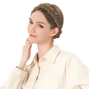 BOBIYA Messy Wide 2 Strands Synthetic Hair Braided Headband Classic Chunky Hair Braid Headband Elastic Stretch Braid Headbands for Women (Dark Brown)