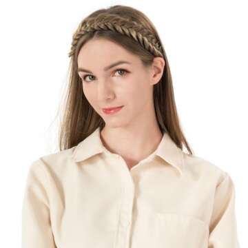 BOBIYA Messy Wide 2 Strands Synthetic Hair Braided Headband Classic Chunky Hair Braid Headband Elastic Stretch Braid Headbands for Women (Dark Brown)