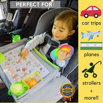 Bulabee Kids Travel Tray for Car Seat, Perfect Toddler Activity Play Organizer for Toys & Games, Holds iPad or Tablet, Snack Tray, Dry Erase Top, Sturdy, Waterproof, Portable, Road Trip Essential