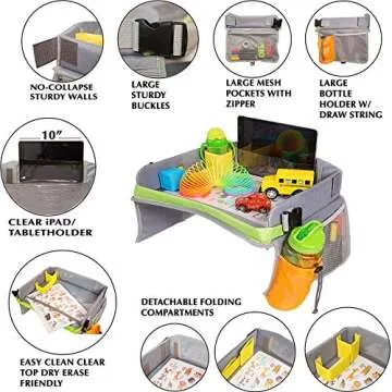 Bulabee Kids Travel Tray for Car Seat, Perfect Toddler Activity Play Organizer for Toys & Games, Holds iPad or Tablet, Snack Tray, Dry Erase Top, Sturdy, Waterproof, Portable, Road Trip Essential