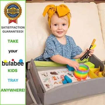 Bulabee Kids Travel Tray for Car Seat, Perfect Toddler Activity Play Organizer for Toys & Games, Holds iPad or Tablet, Snack Tray, Dry Erase Top, Sturdy, Waterproof, Portable, Road Trip Essential
