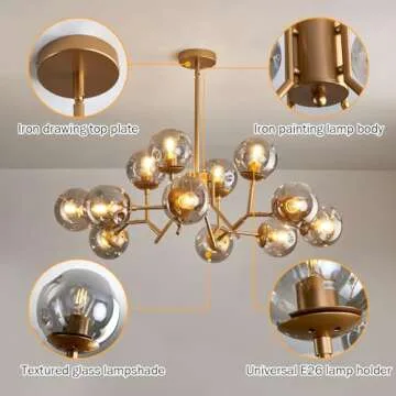 UOFUS 12-Light Glass Globe Sputnik Chandelier Modern Lighting