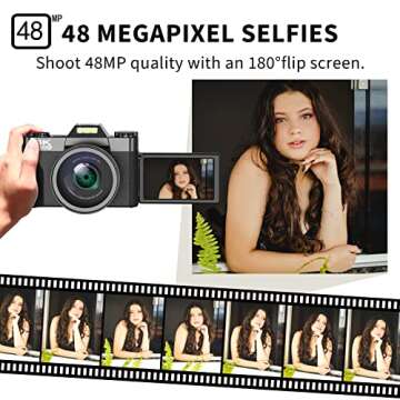 VJIANGER 4K Digital Camera 48MP Vlogging Camera for YouTube with 3.0’’ 180° Flip Screen, WiFi, 16X Digital Zoom, 52MM Wide Angle & Macro Lens, 2 Rechargeable Batteries, 32GB Micro SD Card(Gold)