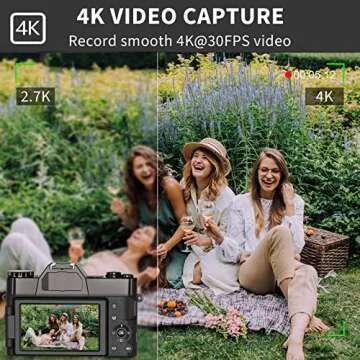 VJIANGER 4K Digital Camera 48MP Vlogging Camera for YouTube with 3.0’’ 180° Flip Screen, WiFi, 16X Digital Zoom, 52MM Wide Angle & Macro Lens, 2 Rechargeable Batteries, 32GB Micro SD Card(Gold)