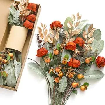 Ling's Moment Artificial Greenery Stems Box Set, 53pcs with 7 Kinds of Faux Greenery Picks for DIY Bridal Bouquets Wedding Floral Arrangement Table Centerpieces, Terracotta & Green