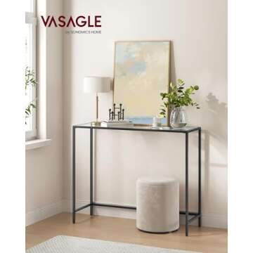 VASAGLE 39.4 Inches Console Table, Tempered Glass Sofa Table, Modern Entryway Table, Metal Frame, Ea...
