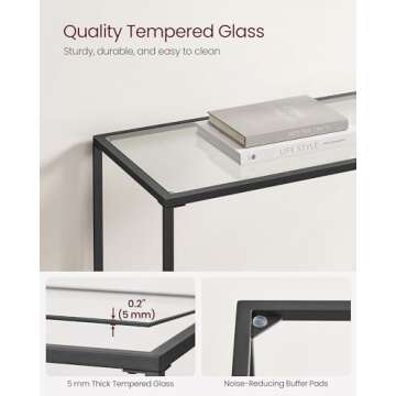 VASAGLE 39.4 Inches Console Table, Tempered Glass Sofa Table, Modern Entryway Table, Metal Frame, Easy to Assemble, Adjustable Feet, for Living Room, Hallway, Black ULGT026B01