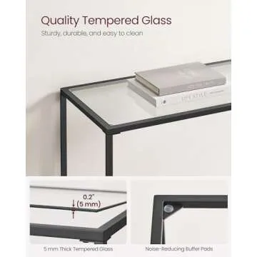 VASAGLE Console Table - Modern Glass Sofa Table, Easy Assembly