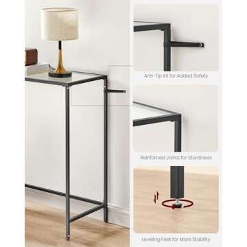 VASAGLE 39.4 Inches Console Table, Tempered Glass Sofa Table, Modern Entryway Table, Metal Frame, Easy to Assemble, Adjustable Feet, for Living Room, Hallway, Black ULGT026B01
