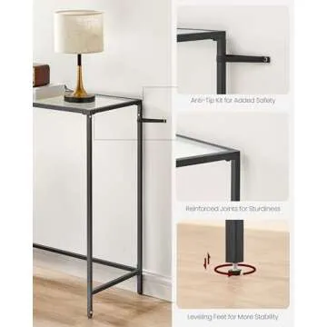VASAGLE Console Table - Modern Glass Sofa Table, Easy Assembly