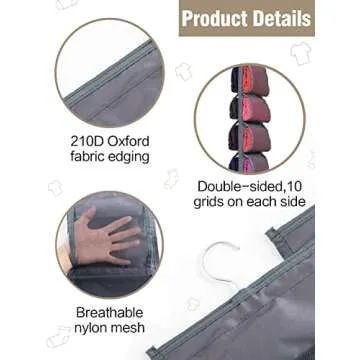 Aulock 2 Pack Legging Storage Organizer- Hanging Closet Organizer System Clothes Closets Holder with 20 Roll Independent Compartments for Yoga Leggings T-Shirts Bras Socks Pants Tank Top Towel(Grey)