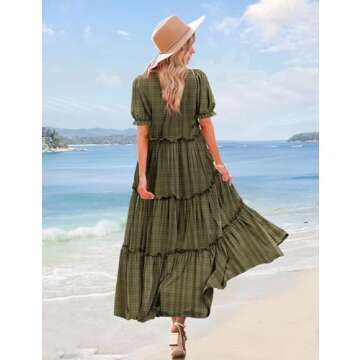 YESNO Bohemian Floral Maxi Dress with Puffy Sleeves