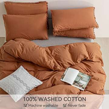 JELLYMONI Rust Pom Pom Duvet Cover Queen Set