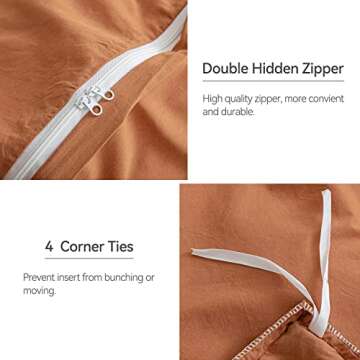 JELLYMONI Rust Pom Pom Duvet Cover Queen Set