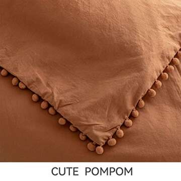 JELLYMONI Rust Pom Pom Duvet Cover Queen Set
