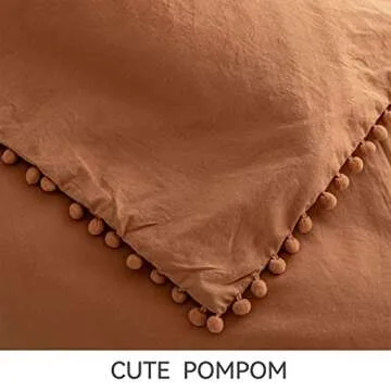 JELLYMONI Rust Pom Pom Duvet Cover Queen Set