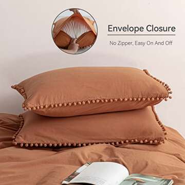 JELLYMONI Rust Pom Pom Duvet Cover Queen Set