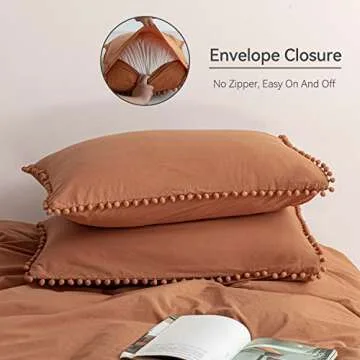 JELLYMONI Rust Pom Pom Duvet Cover Queen Set