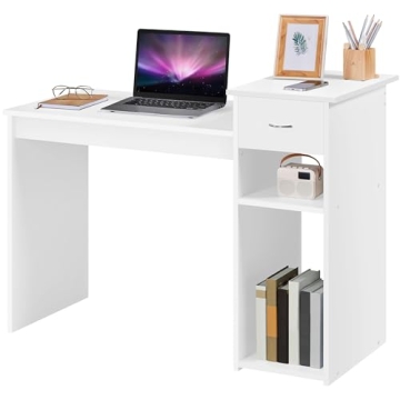 Topeakmart Small White Computer Desk with Drawers for Home Office