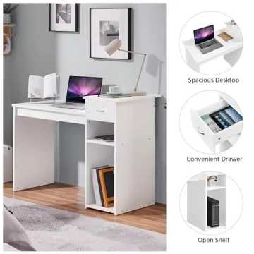 Topeakmart Small White Computer Desk for Home Office
