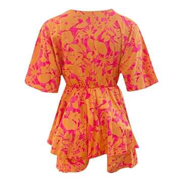 Women's Dresses, Summer Long Dresses for Women 2022 Plus Size Sun Dresses 2X Spagetti Strap Dresses V-Neck Loose Batwing Sleeve Elastic Waist Printed Dress Mini Ladies V Neck Doll (S, Hot Pink)
