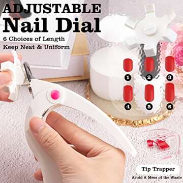 Belleboost Adjustable Acrylic Nail Clippers with Sizer and Catcher, White Professional Dial Stainles...