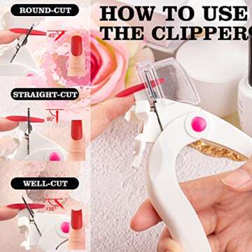 Belleboost Adjustable Acrylic Nail Clippers with Sizer and Catcher, White Professional Dial Stainless Steel Blade Nail Tips Cutter, Artificial Fake Nail Trimmer, Manicure Tool for Salon Home Nail Art