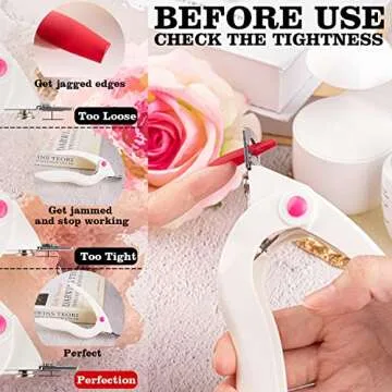 Belleboost Adjustable Acrylic Nail Clippers with Sizer and Catcher, White Professional Dial Stainless Steel Blade Nail Tips Cutter, Artificial Fake Nail Trimmer, Manicure Tool for Salon Home Nail Art