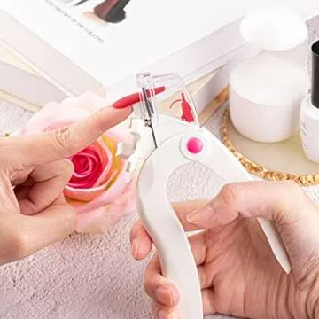 Belleboost Adjustable Acrylic Nail Clippers with Sizer and Catcher, White Professional Dial Stainless Steel Blade Nail Tips Cutter, Artificial Fake Nail Trimmer, Manicure Tool for Salon Home Nail Art
