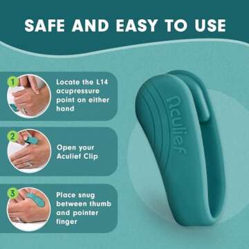Aculief 1-Pack Wearable Natural Acupressure Support for Relaxation, Headache, Migraine, Stress Alleviation & Tension Relief, Soothes Muscle Pain Simple & Effective (Regular/Teal)