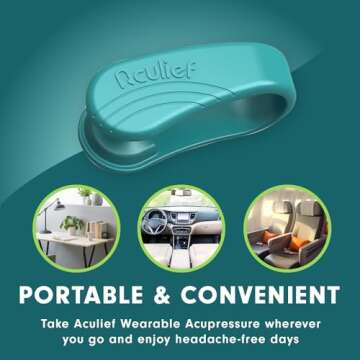 Aculief 1-Pack Wearable Natural Acupressure Support for Relaxation, Headache, Migraine, Stress Alleviation & Tension Relief, Soothes Muscle Pain Simple & Effective (Regular/Teal)