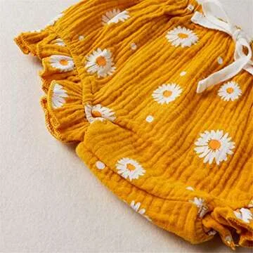 YOKJZJD 2Pcs Infant Toddler Baby Girl Summer Clothes Daisy Floral Ruffle Sleeveless Tank Shirt Halter Crop Top Shorts Bloomers Outfits (Yellow, 6-12 Months)
