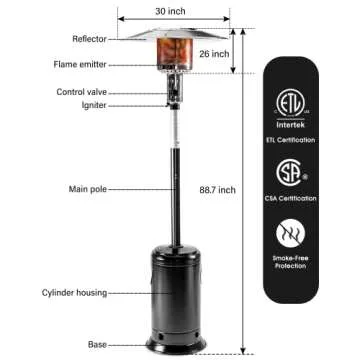 LEGACY HEATING 88inch standing heaters outdoor with wheels, stainless steel burne, Gas Propane Patio...