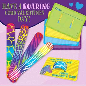 Peaceable Kingdom Valentines Cards for Kids Classroom, Set of 28 Valentines Day Gifts - Animal Print Slap Bracelets