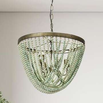 Creative Co-Op DA8264 Metal Chandelier Wood Beads, Aqua Blue