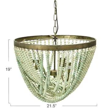 Creative Co-Op DA8264 Metal Chandelier Wood Beads, Aqua Blue