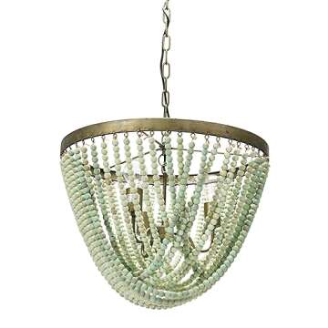 Creative Co-Op DA8264 Metal Chandelier Wood Beads, Aqua Blue