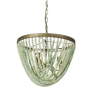 Creative Co-Op DA8264 Metal Chandelier Wood Beads, Aqua Blue