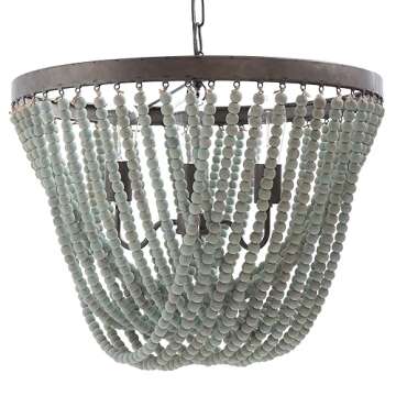Creative Co-Op DA8264 Metal Chandelier Wood Beads, Aqua Blue