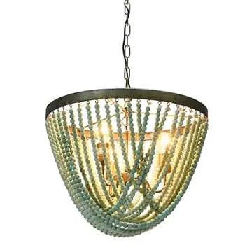 Creative Co-Op DA8264 Metal Chandelier Wood Beads, Aqua Blue