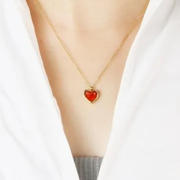 SmileBelle Heart Pendant Necklace - Gold & Red Charm