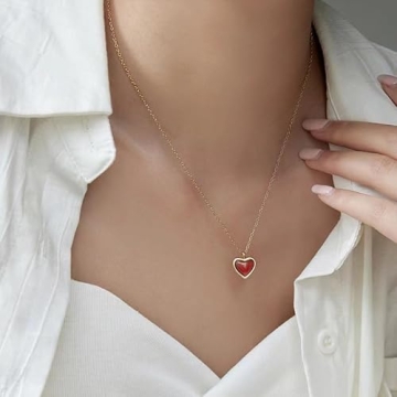 SmileBelle Heart Pendant Necklace - Gold & Red Charm