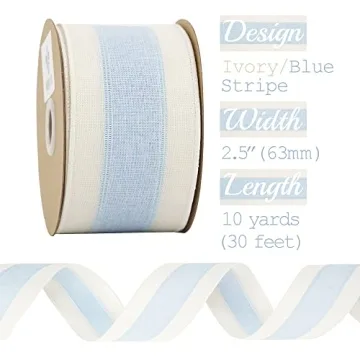 MEEDEE Elegant Blue and White Stripe Wired Ribbon for Crafts