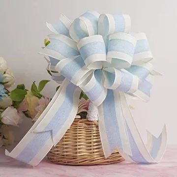 MEEDEE Elegant Blue and White Stripe Wired Ribbon for Crafts