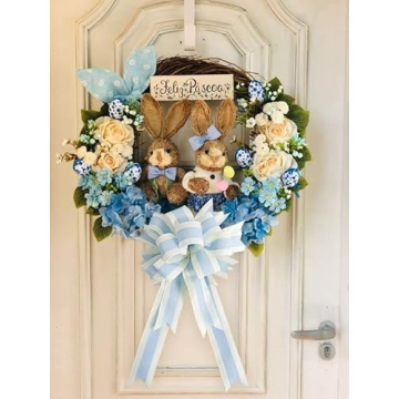 MEEDEE Elegant Blue and White Stripe Wired Ribbon for Crafts